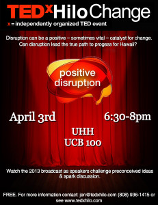 Please Share : TEDxHiloChange 2013 Positive Disruption